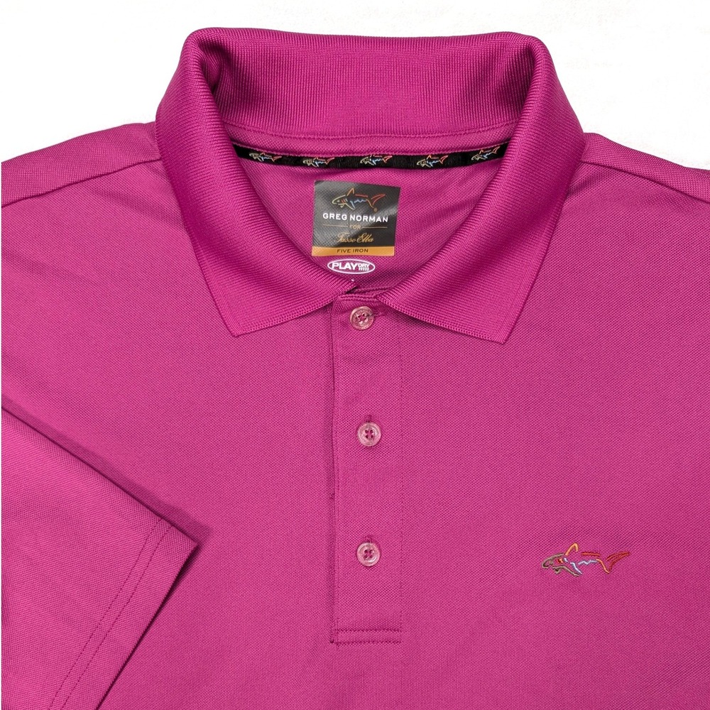 Greg Norman Tasso Elba Five Iron PlayDry Magenta Golf Polo Shirt‎ Mens Medium